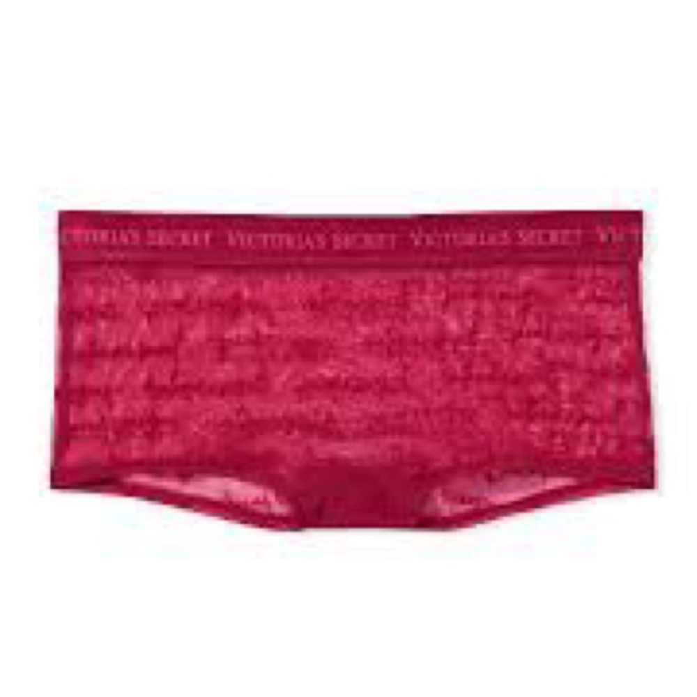 ‼️NWT‼️Victoria's Secret Red Lace Velvet Logo Sheer Boyshort Dark Pink Medium
